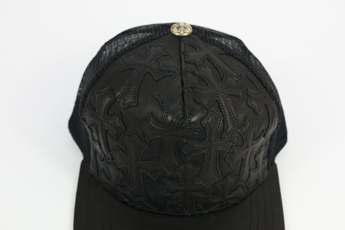 Chrome Hearts Cross Flooded Leather Trucker Cap