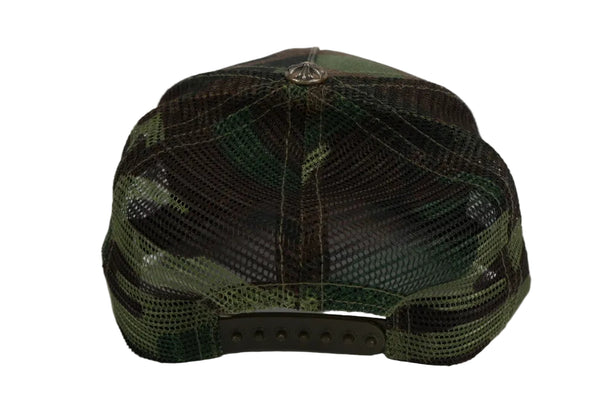 Chrome Hearts Orange Leather Cross Camouflage Trucker Cap