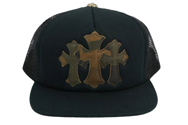 Chrome Hearts Leather Camouflage Triple Cross Trucker Cap