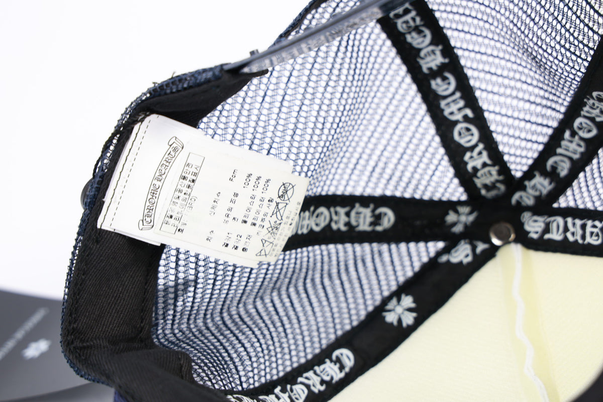 Chrome Hearts CH Holluwood Logo Embroidered Navy Logo Trucker Cap