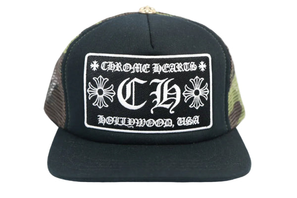 Chrome Hearts Logo Embroidered Camouflage Trucker Cap