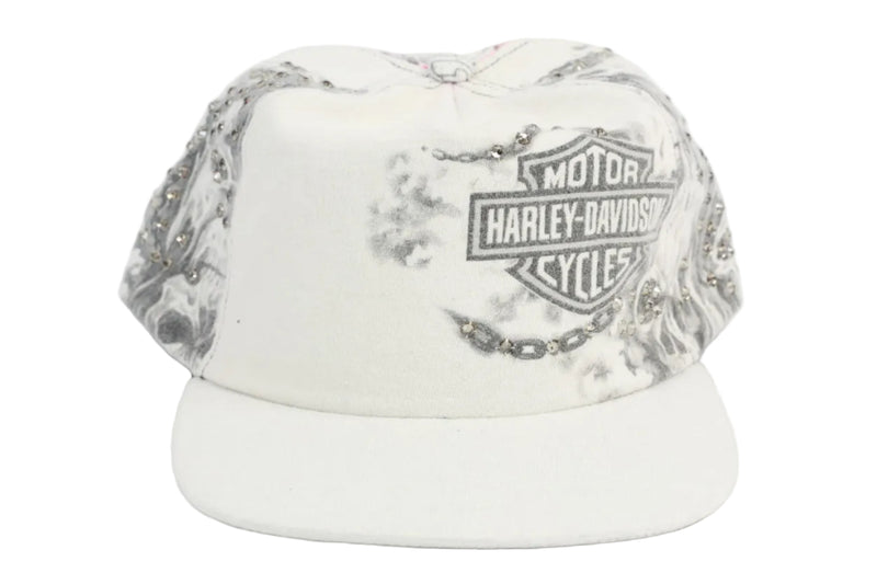 Bossi Harley Davidson 1 of 1 ラインストーン・スカル・フレイムVintageキャップ