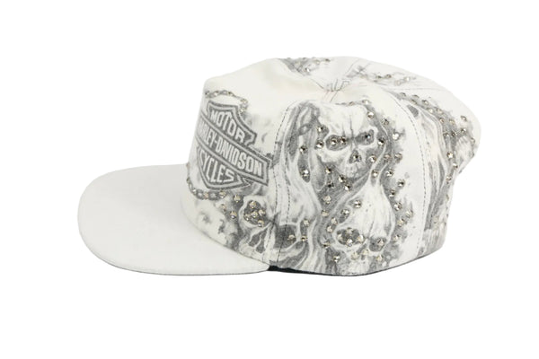 Bossi Harley Davidson 1 of 1 Rhinestone Skull Flame Vintage Cap