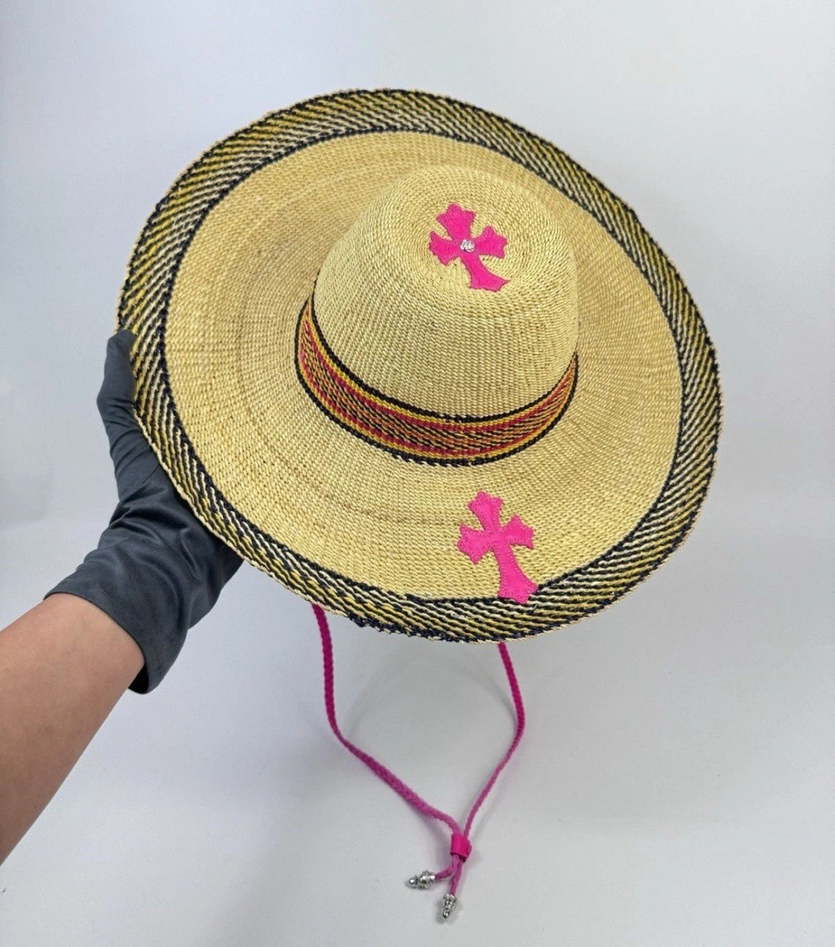 Chrome Hearts Pink Cross Patch Straw Hat, photo 2