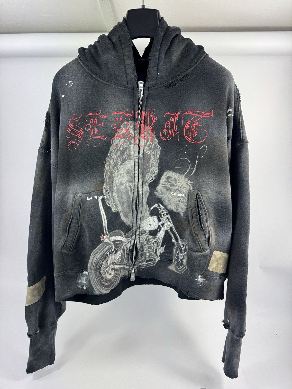 The Sekrit Saint Chopper Girl Paint-Splattered Distressed Hoodie, photo 3