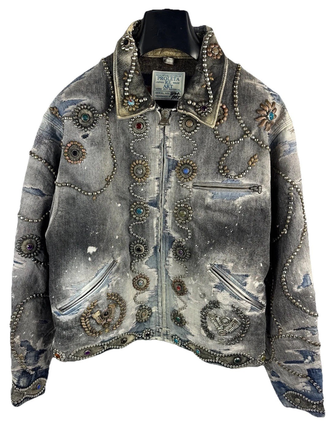 Proleta Re Art Embellished Leather Detail Handmade 1 of 1 Denim Jacket, photo 3