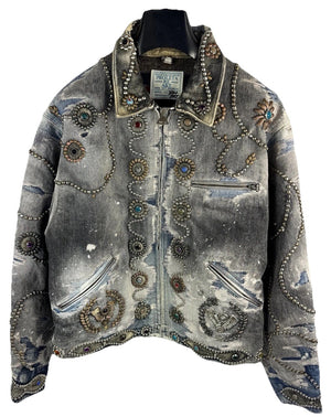 Proleta Re Art Embellished Leather Detail Handmade 1 of 1 Denim Jacket, photo 3