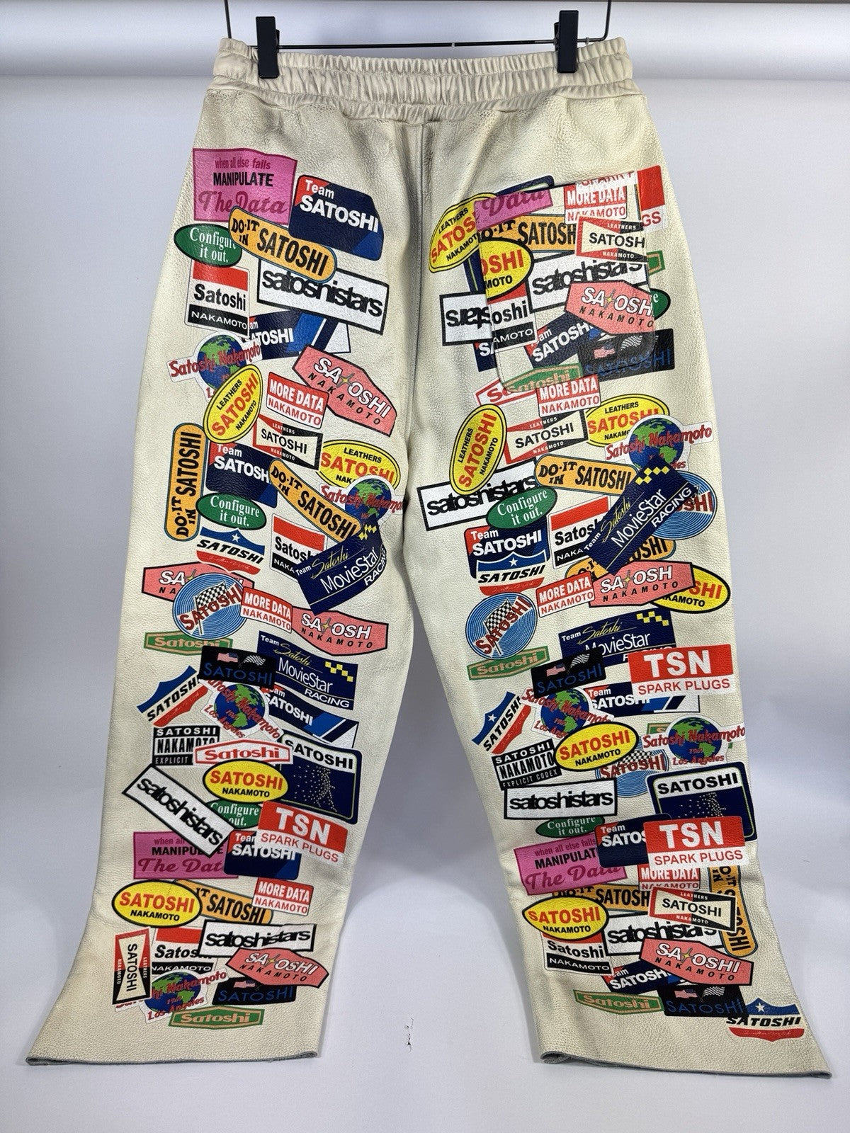 Satoshi Nakamoto Codex Print Leather Pants, photo 4