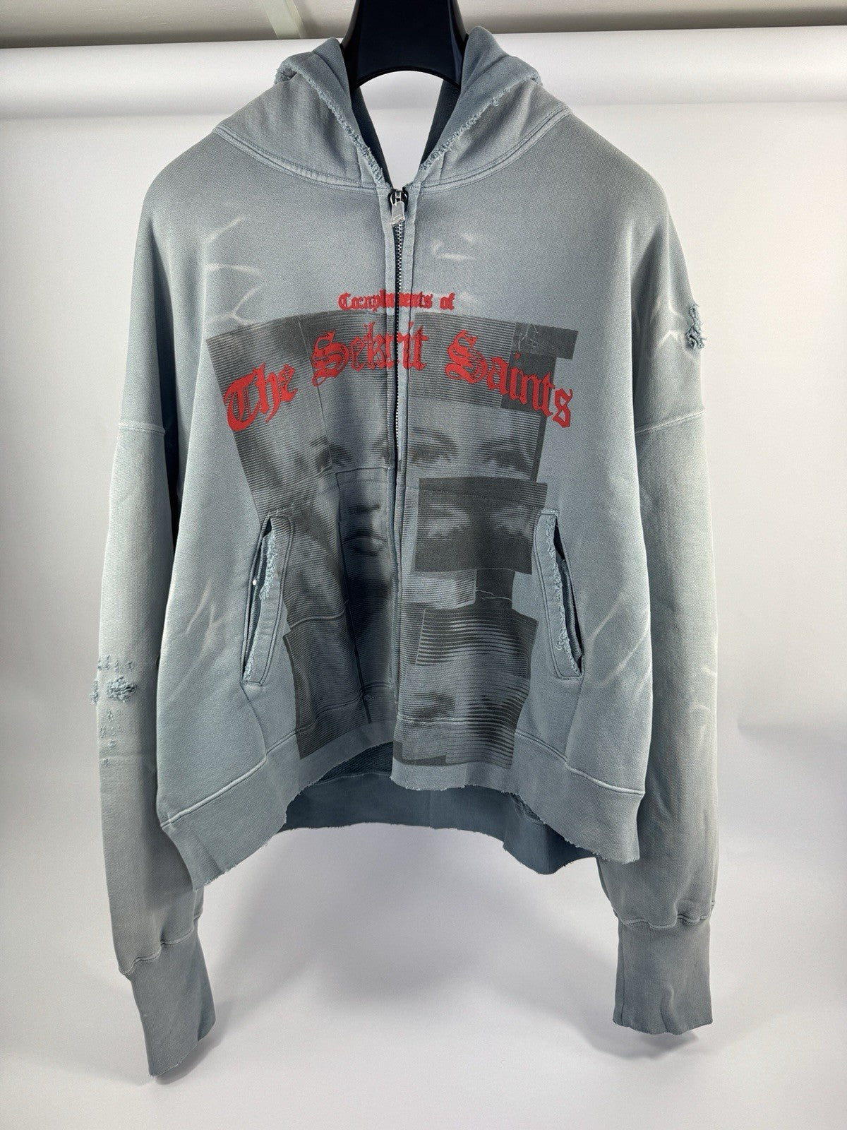 The Sekrit Saint Compliments Distressed Zip Up Hoodie, photo 3