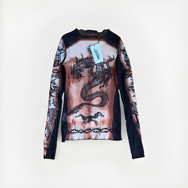 Jean Paul Gaultier Safe S For Ever Tattoo Print Long Sleeve Mesh T-Shirt -S, photo 2