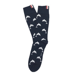 Thom Browne Men’s Navy Dolphine Icon Intarsia Mid Calf Socks, photo 1