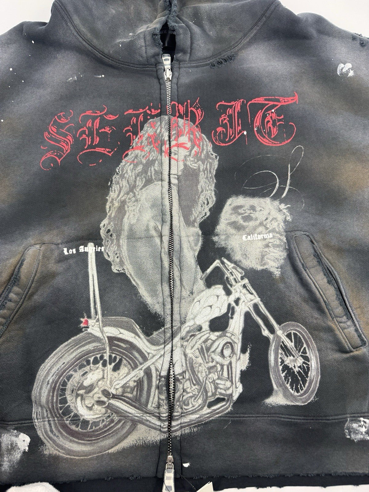 The Sekrit Saint Chopper Girl Paint-Splattered Distressed Hoodie, photo 5