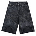 The Sekrit Saint Chopped Studded Distressed Denim Shorts（写真1）