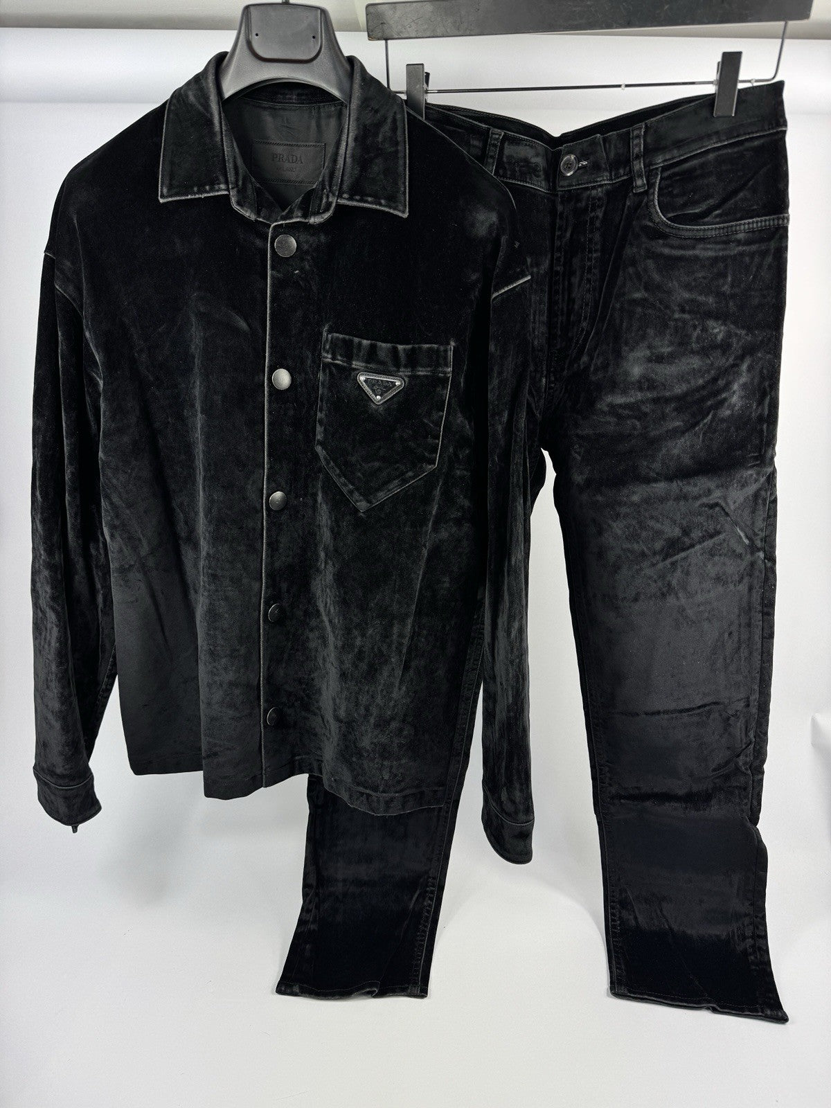 Prada Triangle Logo Velvet Shirt & Trousers, photo 2