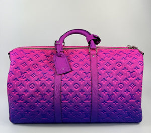 Louis Vuitton Illusion Keepall Bandouliere 50 M59713 Blue / Pink Leather Bag، الصورة 3
