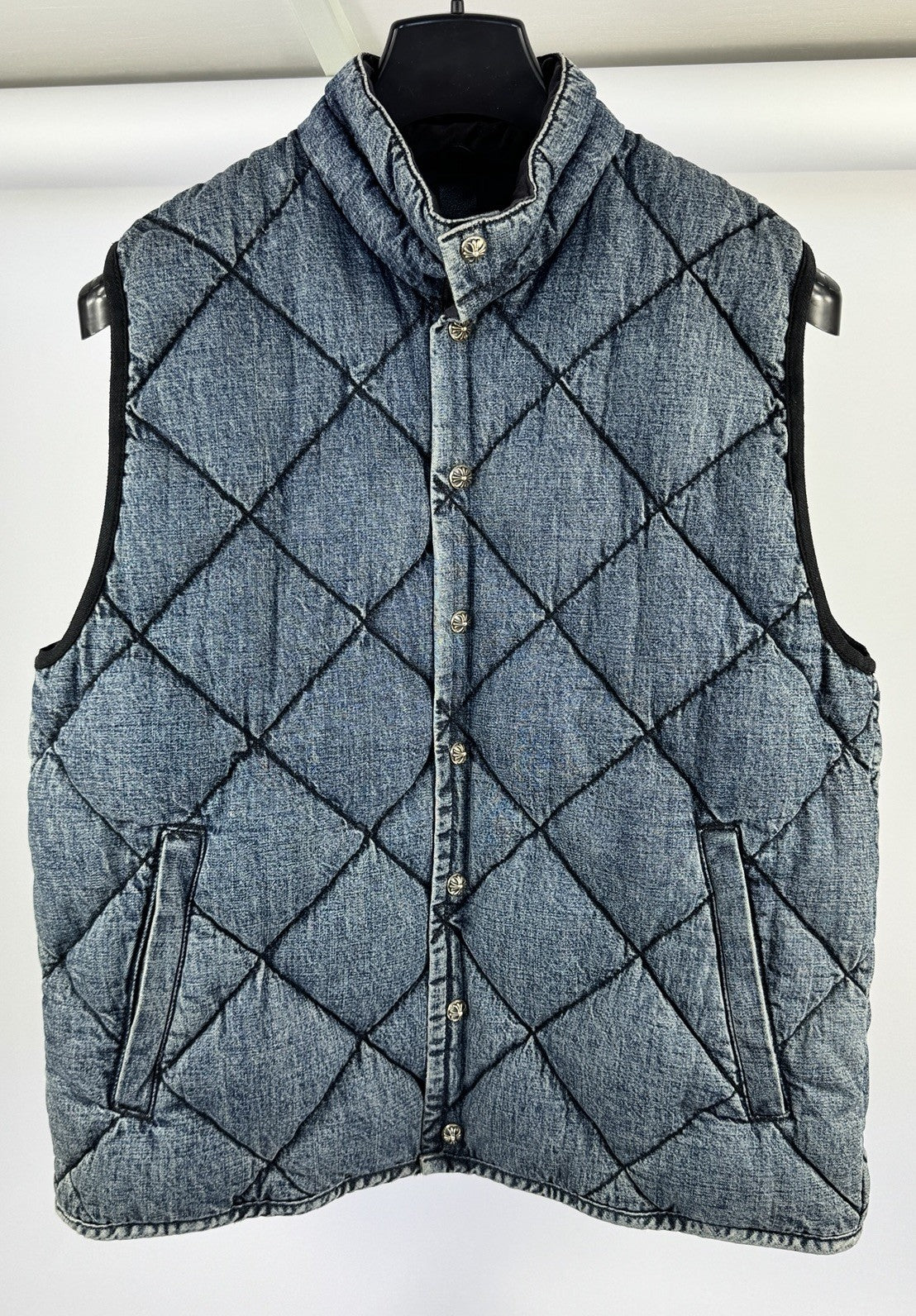 Chrome Hearts FW22 Garage Wash Denim Puffer Gilet with Silver Buttons, photo 3