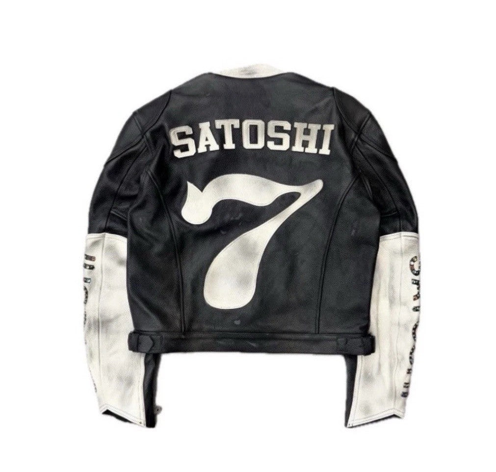 Satoshi Nakamoto Truck Stop Moto Biker Leather Jacket, photo 2