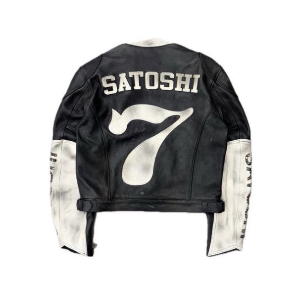 Satoshi Nakamoto Truck Stop Moto Biker Leather Jacket, photo 2