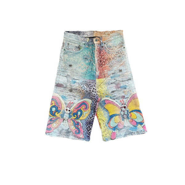 Proleta Re Art x Eri Glitch Distressed Patchwork Shorts, photo 1