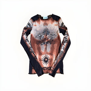 Jean Paul Gaultier Safe S For Ever Tattoo Print Long Sleeve Mesh T-Shirt -S, photo 1