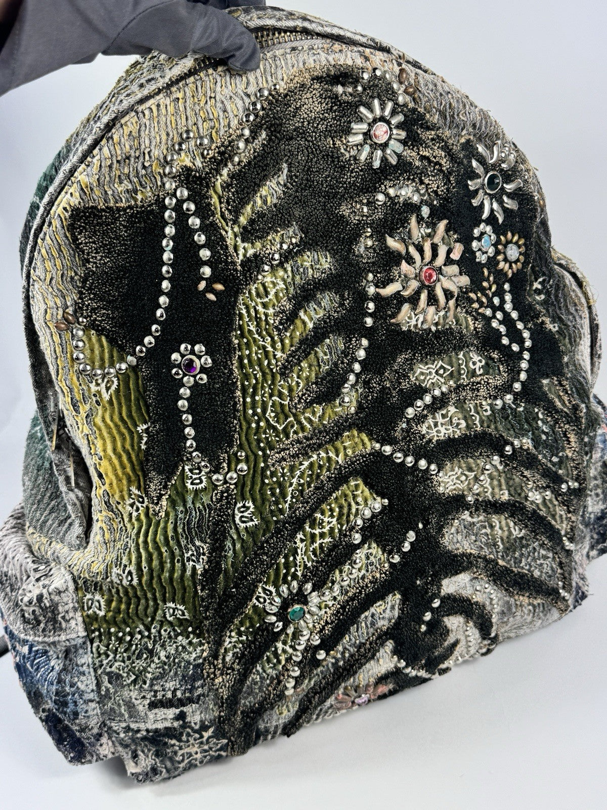 Proleta Re Art 1 of 1 Embellished Embroidered Cotton Large Backpack Bag, photo 13