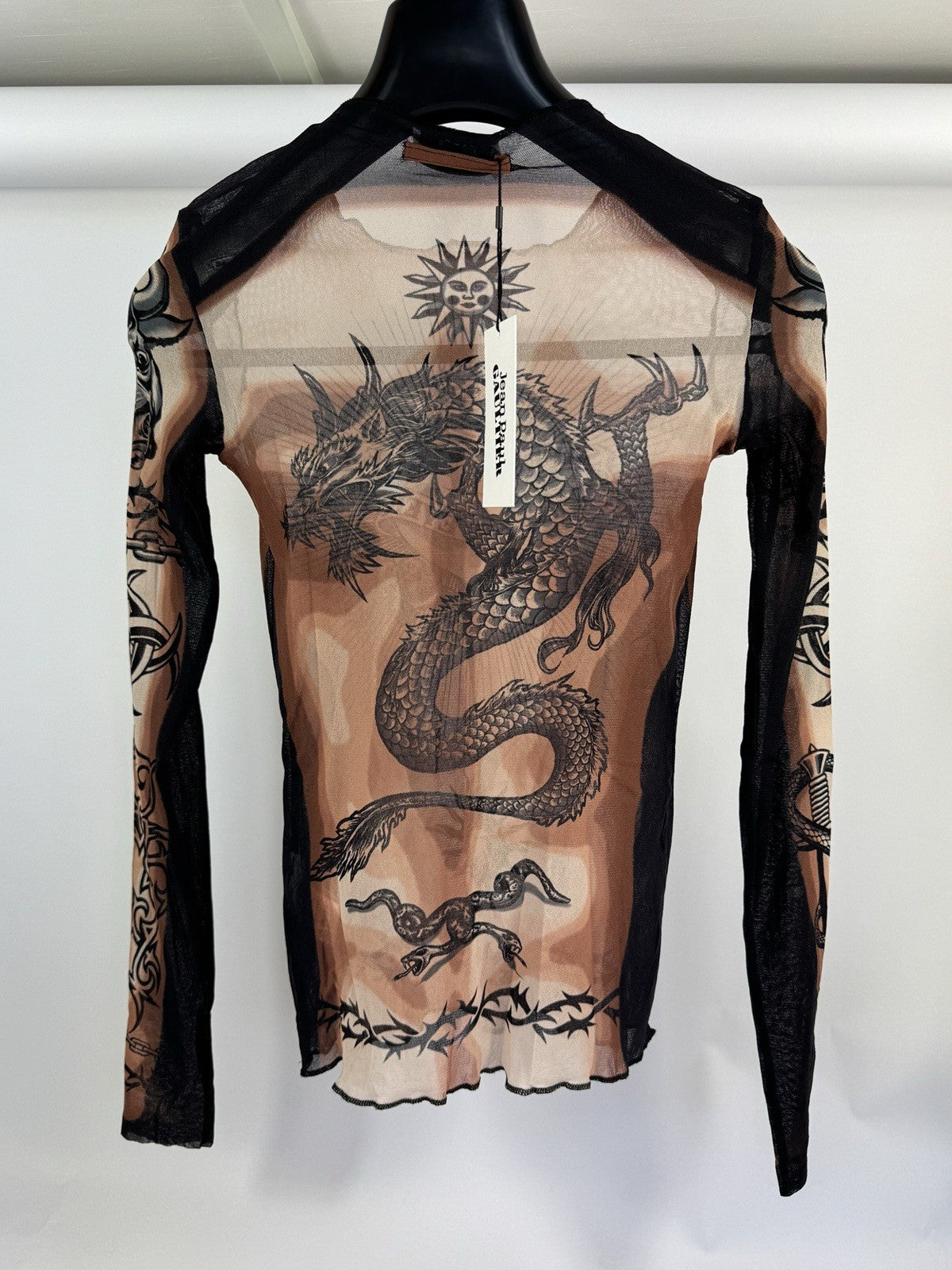 Jean Paul Gaultier Safe S For Ever Tattoo Print Long Sleeve Mesh T-Shirt -S, photo 4