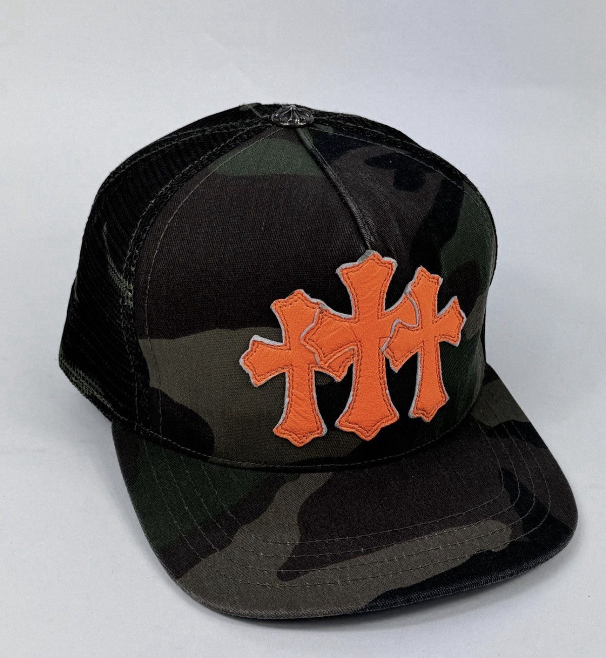 Chrome Hearts Orange Leather Cross Camouflage Trucker Cap, photo 2
