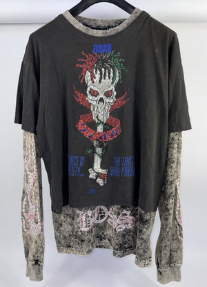 Bossi 1 of 1 Rhinestone Double Layered Skull 24-7 Spyz Vintage T-Shirt, photo 3