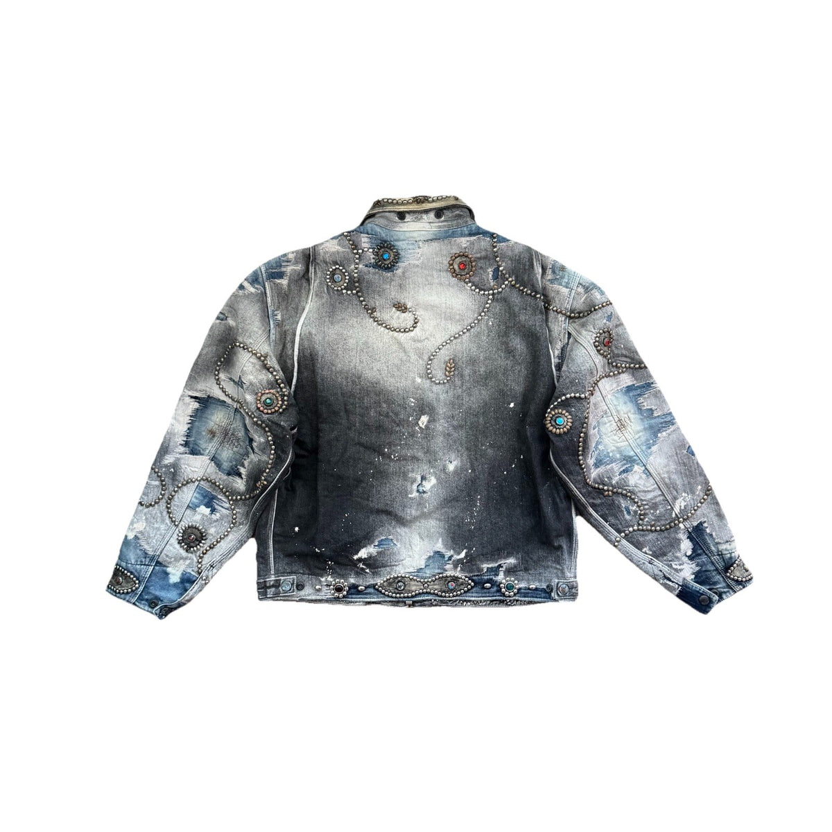 Proleta Re Art Embellished Leather Detail Handmade 1 of 1 Denim Jacket, photo 2