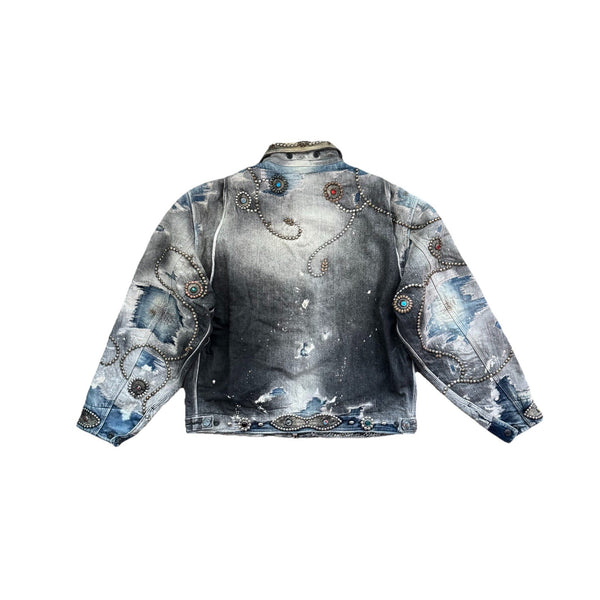 Proleta Re Art Embellished Leather Detail Handmade 1 of 1 Denim Jacket, photo 2