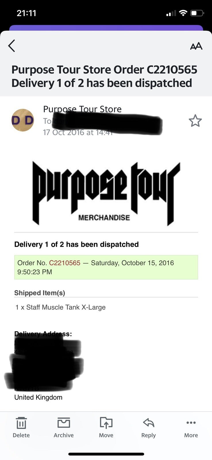 Justin Bieber Purpose Tour 2016 Staff Cut-Off T-Shirt, photo 8