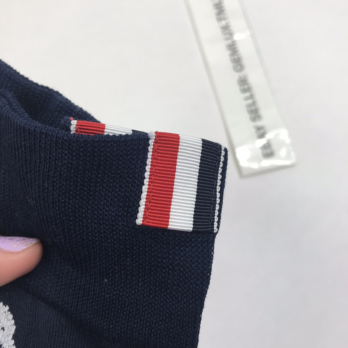 Thom Browne Men’s Navy Dolphine Icon Intarsia Mid Calf Socks, photo 5