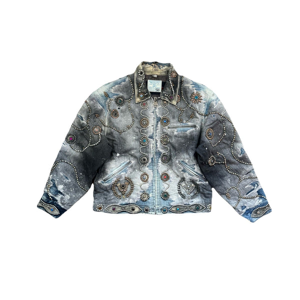 Proleta Re Art Embellished Leather Detail Handmade 1 of 1 Denim Jacket, photo 1