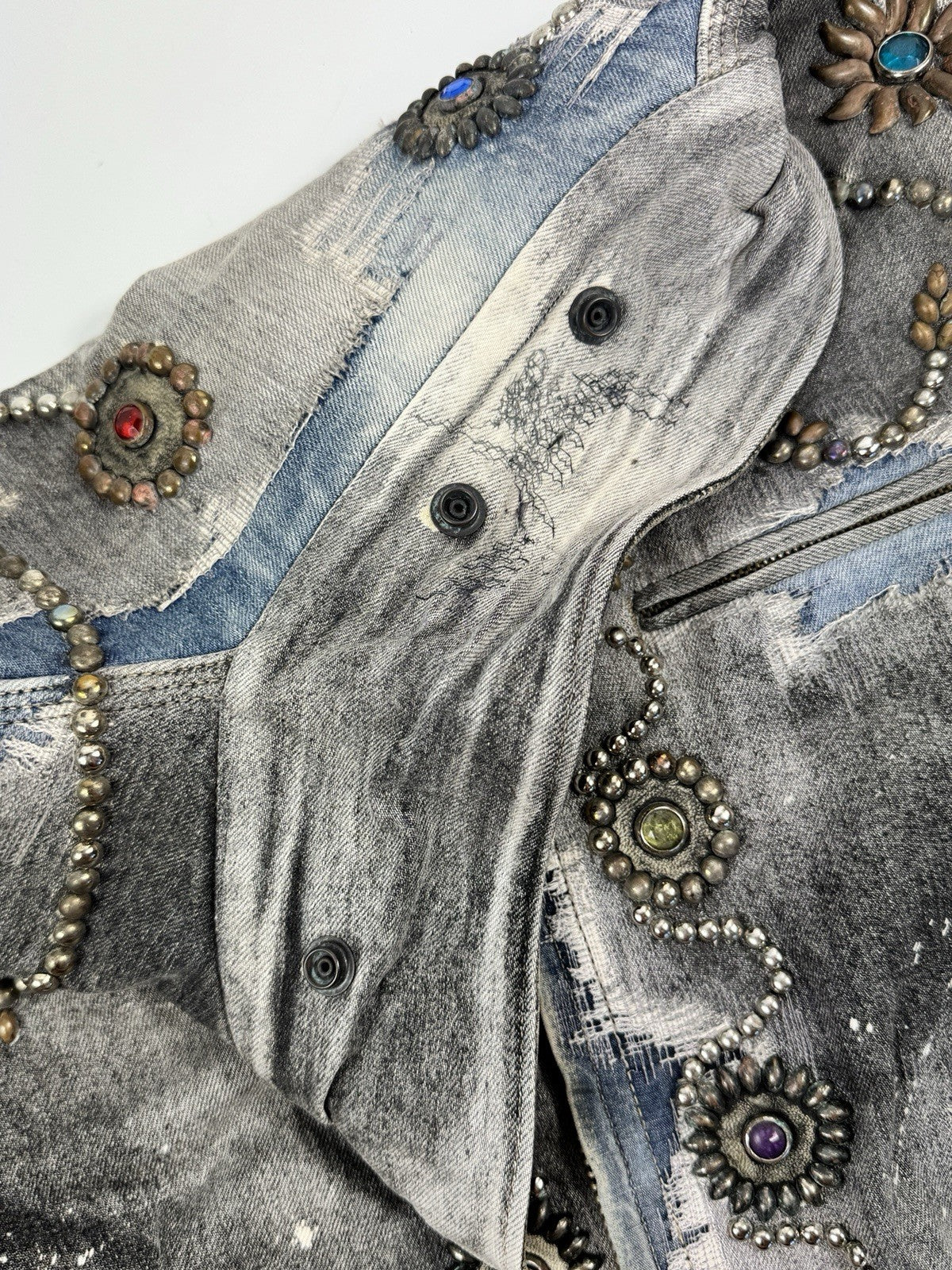 Proleta Re Art Embellished Leather Detail Handmade 1 of 1 Denim Jacket, photo 9