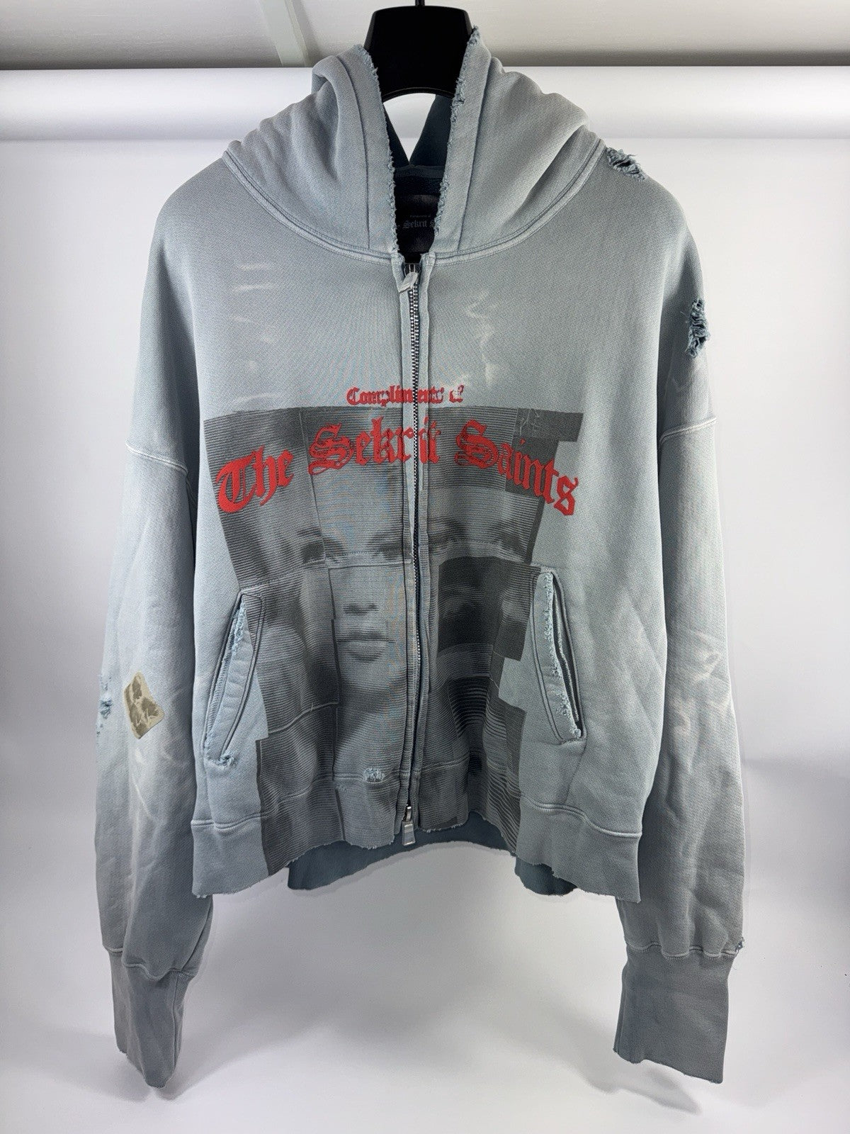 The Sekrit Saint Compliments Distressed Zip Up Hoodie, photo 3