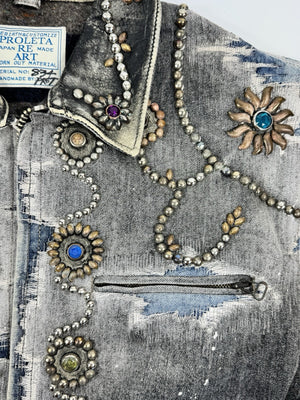 Proleta Re Art Embellished Leather Detail Handmade 1 of 1 Denim Jacket, photo 7