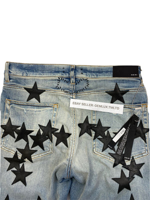 Amiri x Chemist Star Leather Appliquéd Blue Jeans, photo 8