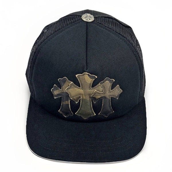 Chrome Hearts Leather Camo Cross Detailed Trucker Cap, photo 1