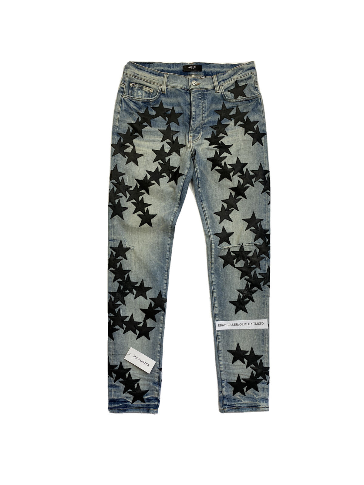 Amiri x Chemist Star Leather Appliquéd Blue Jeans, photo 3