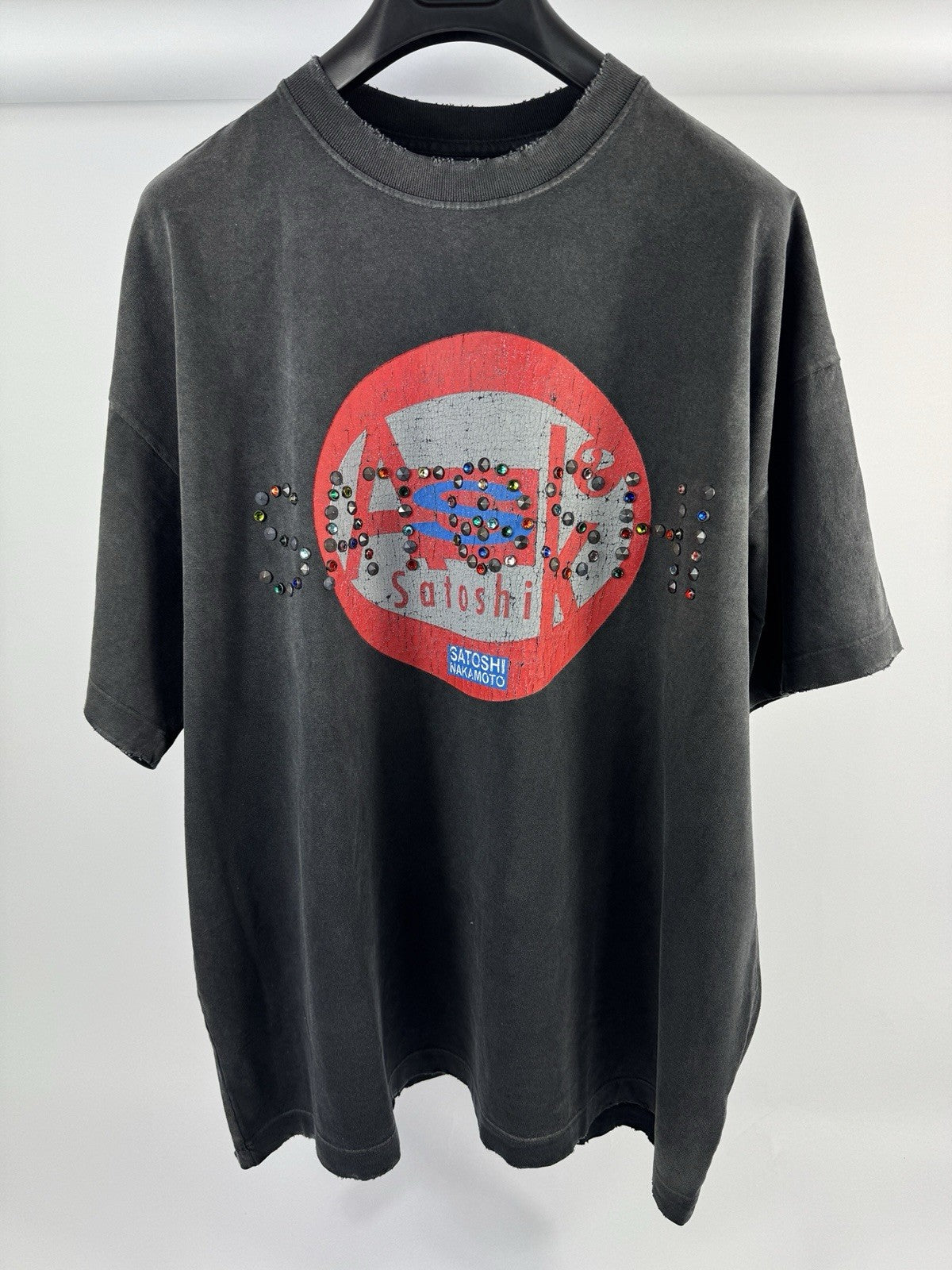 Satoshi Nakamoto Rhinestone Cracked Print Oversized T-Shirt, photo 2