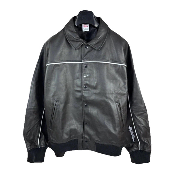 Supreme x Nike Logo Embroidered Button Down Leather Jacket, photo 1