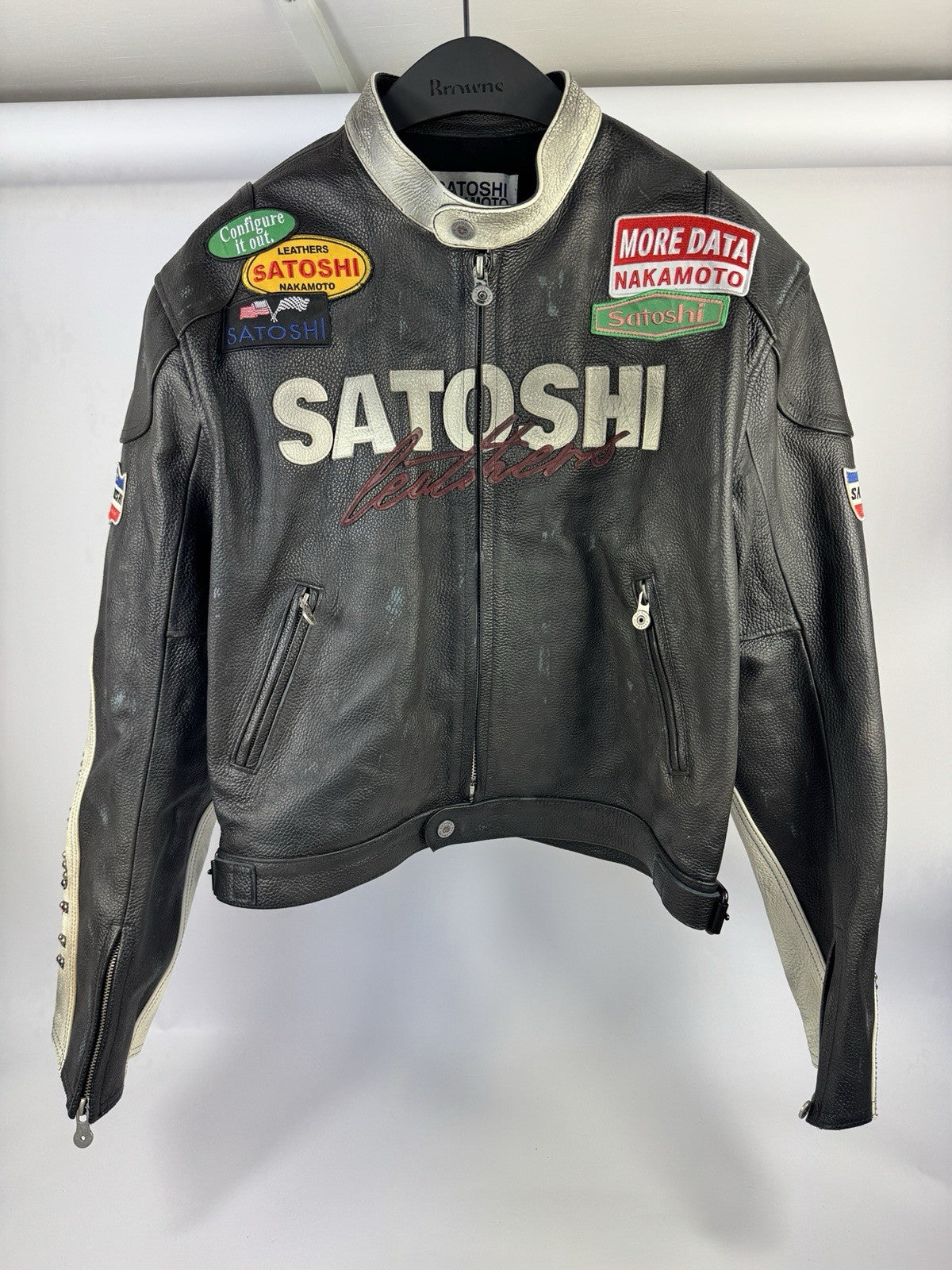 Satoshi Nakamoto Truck Stop Moto Biker Leather Jacket, photo 3
