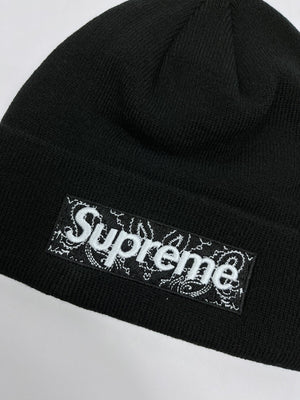 Supreme Bandana Box Logo Black Beanie Hat، الصورة 3
