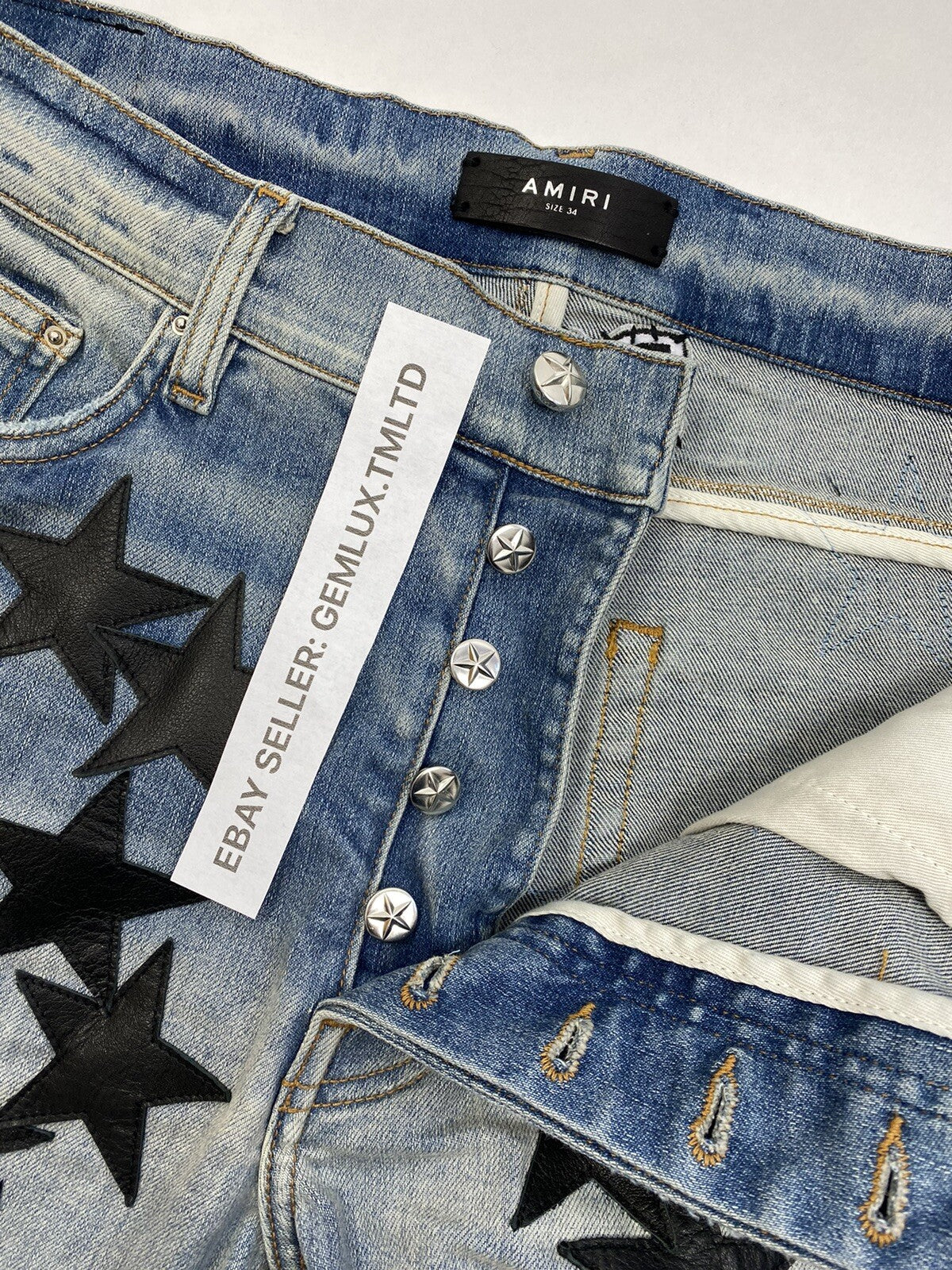Amiri x Chemist Star Leather Appliquéd Blue Jeans, photo 4