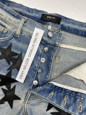 Amiri x Chemist Star Leather Appliquéd Blue Jeans, photo 4