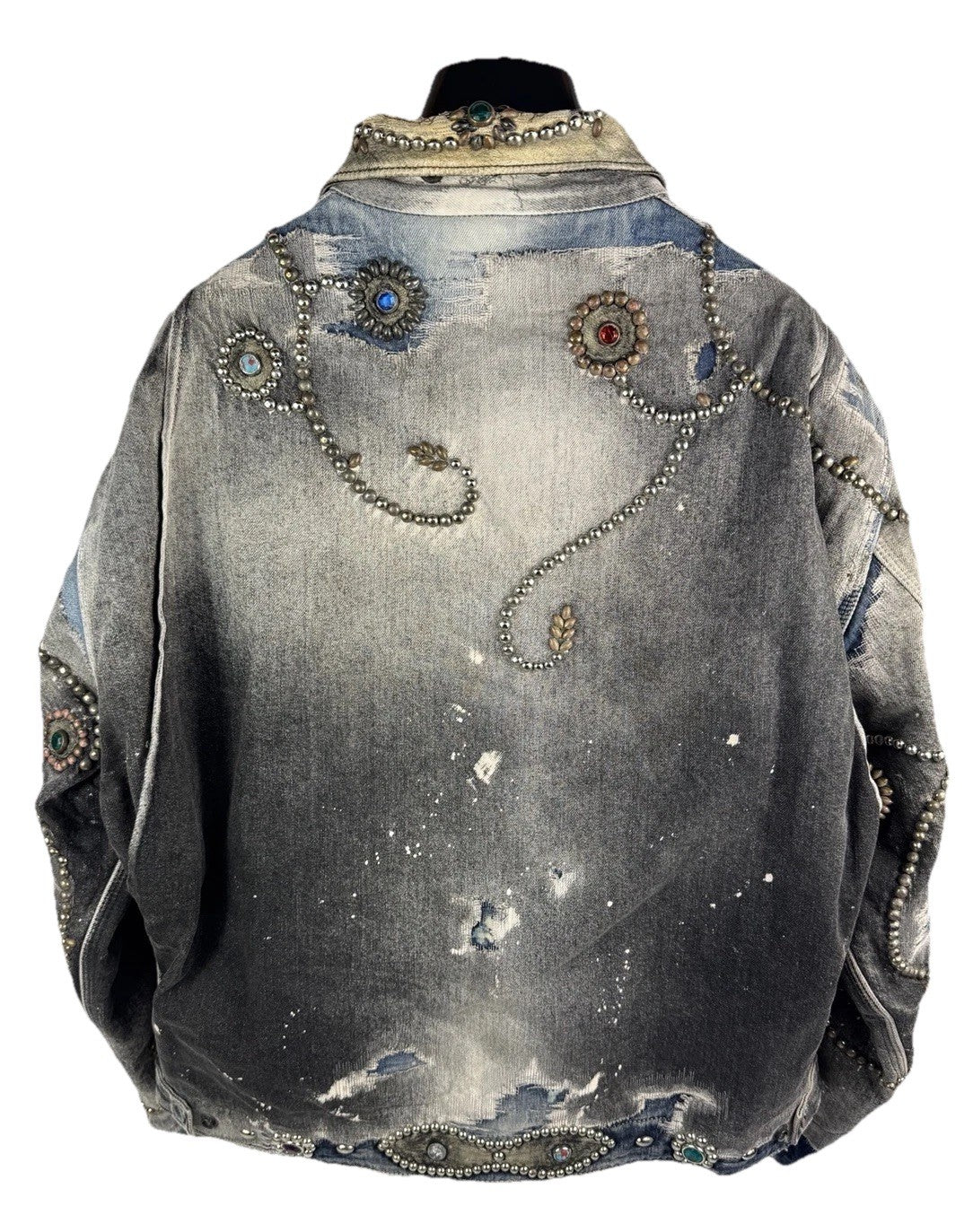 Proleta Re Art Embellished Leather Detail Handmade 1 of 1 Denim Jacket, photo 4
