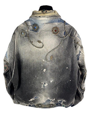 Proleta Re Art Embellished Leather Detail Handmade 1 of 1 Denim Jacket, photo 4