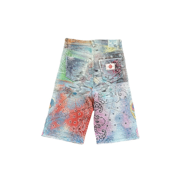 Proleta Re Art x Eri Glitch Distressed Patchwork Shorts, photo 2