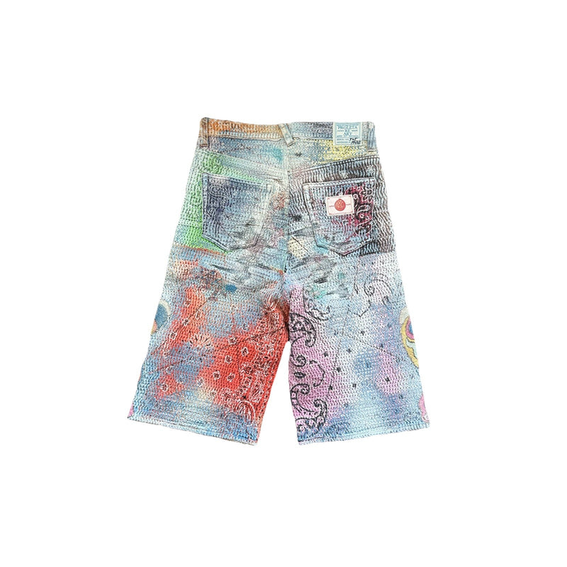 Proleta Re Art x Eri Glitch Distressed Patchwork Shorts, photo 2