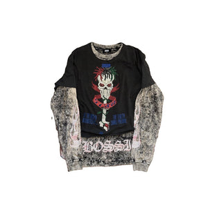 Bossi 1 of 1 Rhinestone Double Layered Skull 24-7 Spyz Vintage T-Shirt, photo 1